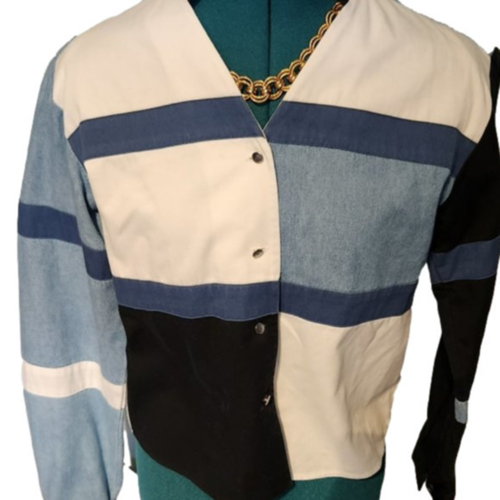 287. Alamosa Vintage Denim Block Pattern Blouse |M